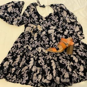 Navy Blue Paisley Dress, M